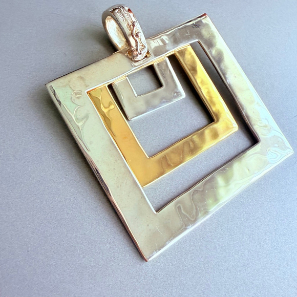 Modernist Robert Lee Morris RLM Nesting Cubes Enhancer Pendant Sterling & Brass - Picture 5 of 12
